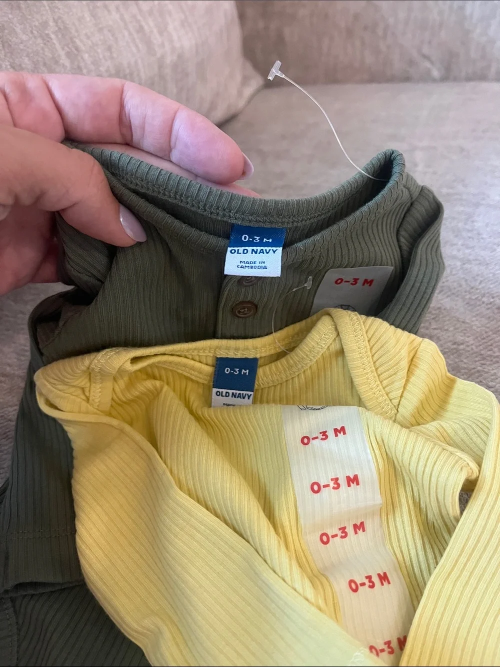 NWT Old Navy Yellow & Green Ribbed Long-Sleeve Baby Bodysuits 0-3 Mos